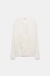 Dorothee Schumacher Striped Silk-viscose Blouson-style Blouse With Ruffles In White