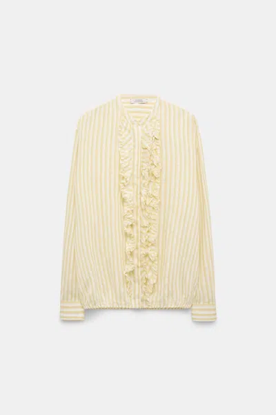 Dorothee Schumacher Striped Silk-viscose Blouson-style Blouse With Ruffles In Yellow
