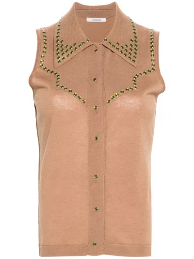 Dorothee Schumacher Stud-embellished Knitted Top In Brown
