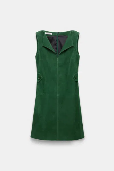 Dorothee Schumacher Suede Mini Dress With Painted Edges In Green
