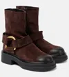 Dorothee Schumacher Short Waxed Suede Combat Boots With Signature D-ring In Brown
