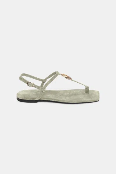 Dorothee Schumacher Suede T-strap Sandals With D-rings In Green