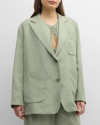 Dorothee Schumacher Summer Cruise Oversized Single-breasted Jacket In Green
