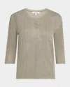 Dorothee Schumacher Summer Ease Sheer Ribbed Crewneck Pullover In Olive Grey