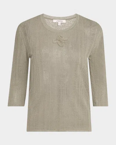 Dorothee Schumacher Summer Ease Sheer Ribbed Crewneck Pullover In Olive Grey