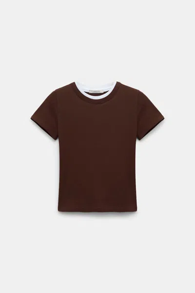 Dorothee Schumacher T-shirt With Double Layer Neckline In Brown