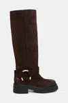 Dorothee Schumacher Tall Waxed Suede Combat Boots With Signature D-ring In Brown