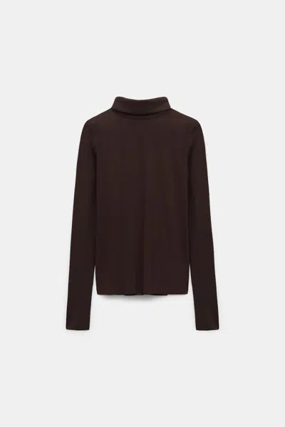 Dorothee Schumacher Technical Jersey Long Sleeve Turtleneck In Brown