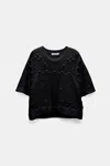 Dorothee Schumacher Textured Knit Top With D-rose Pointelle In Black
