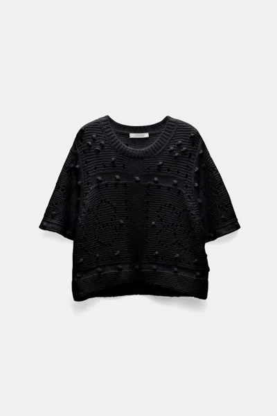Dorothee Schumacher Textured Knit Top With D-rose Pointelle In Black