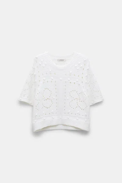 Dorothee Schumacher Textured Knit Top With D-rose Pointelle In White