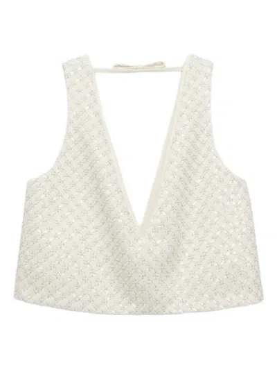 Dorothee Schumacher Sequin Embellished Crop Top In Duchesse In White