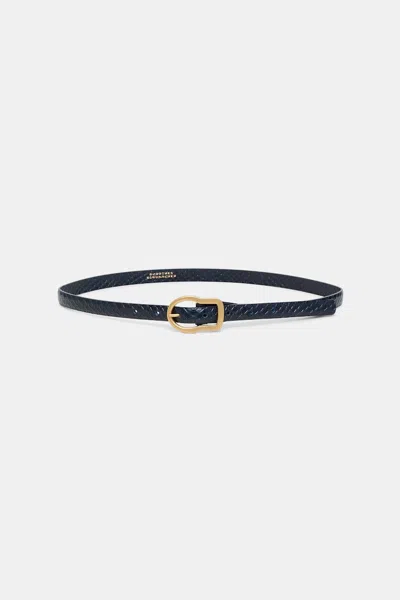 Dorothee Schumacher Thin Embossed Leather Belt With Signature Buckle In Blue