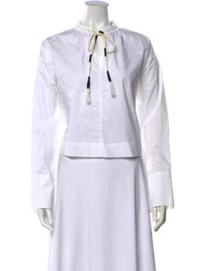 Pre-owned Dorothee Schumacher Tie Neck Long Sleeve Blouse In White