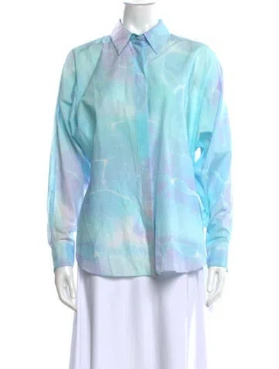 Pre-owned Dorothee Schumacher Tie-dye Print Long Sleeve Button-up Top In Blue