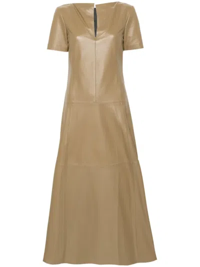 Dorothee Schumacher Short-sleeve Leather Midi Dress In Brown