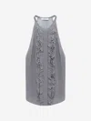 Dorothee Schumacher Gingham Print Silk-viscose Tank Top With Ruffle Trim In Navy Blue