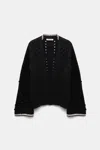 Dorothee Schumacher V-neck Cardigan With Crochet Trim In Black