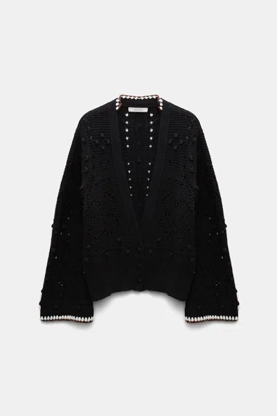 Dorothee Schumacher V-neck Cardigan With Crochet Trim In Black