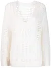Shop Dorothee Schumacher V-neck Open-knit Sweatshirt In White