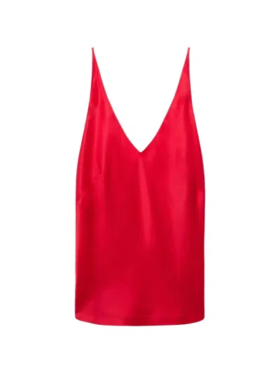 Dorothee Schumacher V-neck Satin Tank Top In Red