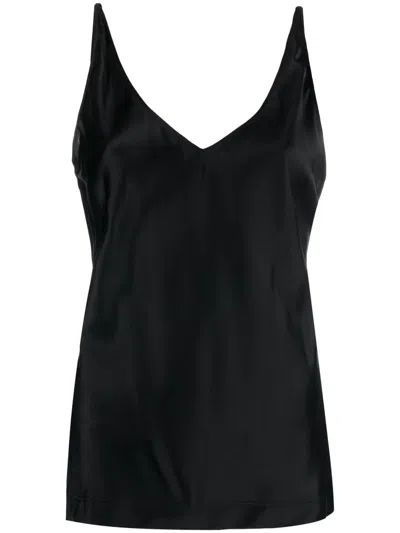 Dorothee Schumacher V-neck Stretch-silk Top In Pure Black