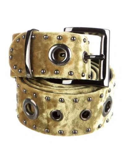 Pre-owned Dorothee Schumacher Velvet Studded Accents Belt In Yellow
