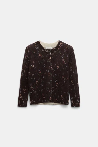 Dorothee Schumacher Virgin Merino-cashmere Floral Cardigan In Brown