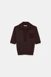 Dorothee Schumacher Virgin Merino Open Collar Knit Top In Brown