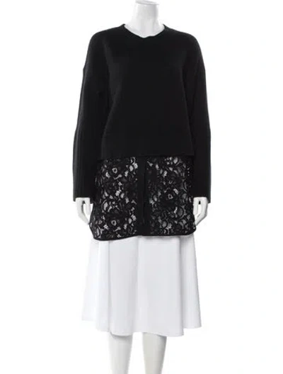 Pre-owned Dorothee Schumacher Virgin Wool Lace Pattern Sweater In Black