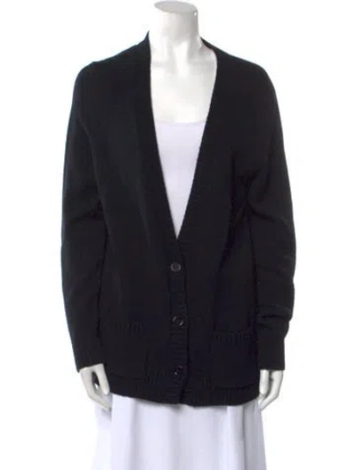 Pre-owned Dorothee Schumacher Virgin Wool Plunge Neckline Sweater In Black