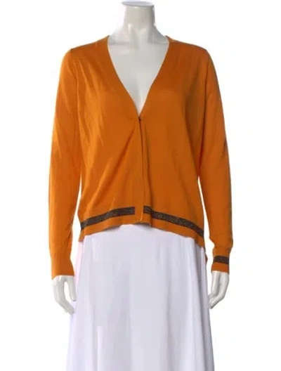 Pre-owned Dorothee Schumacher Virgin Wool V-neck Button-up Top In Orange