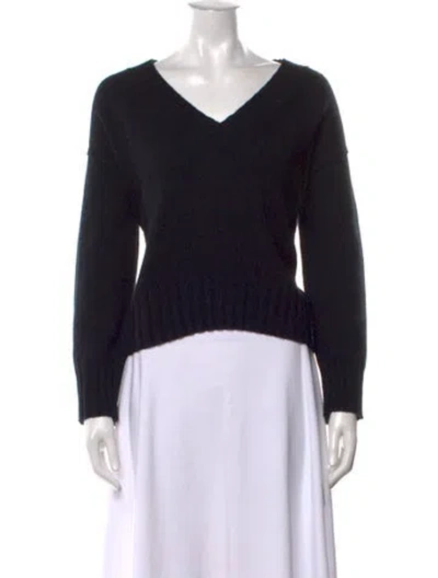 Pre-owned Dorothee Schumacher Virgin Wool V-neck Sweater In Black