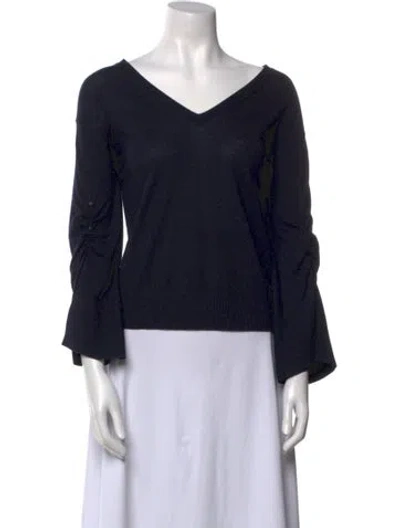 Pre-owned Dorothee Schumacher Virgin Wool V-neck Sweater In Blue