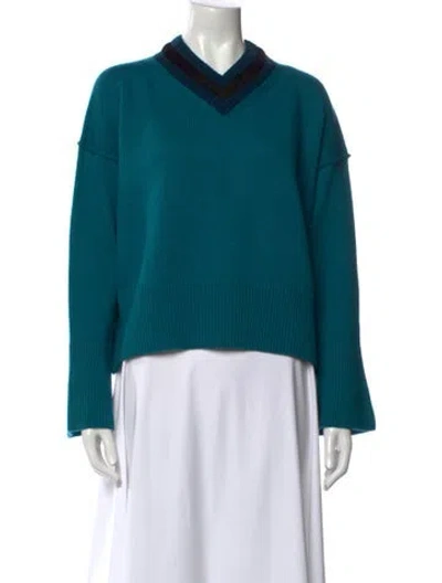 Pre-owned Dorothee Schumacher Virgin Wool V-neck Sweater In Blue
