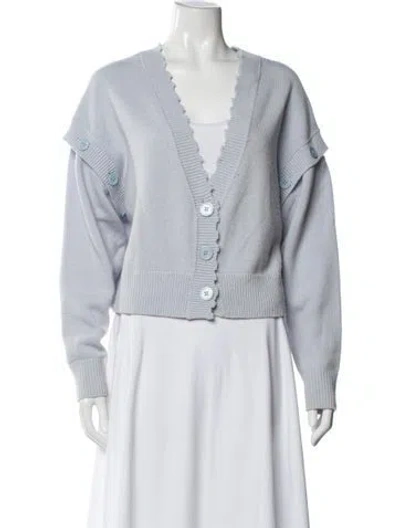 Pre-owned Dorothee Schumacher Virgin Wool V-neck Sweater In Blue