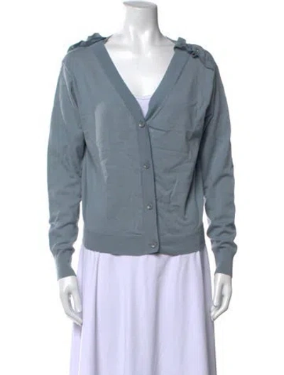 Pre-owned Dorothee Schumacher Virgin Wool V-neck Sweater In Blue