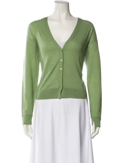 Pre-owned Dorothee Schumacher Virgin Wool V-neck Sweater In Green