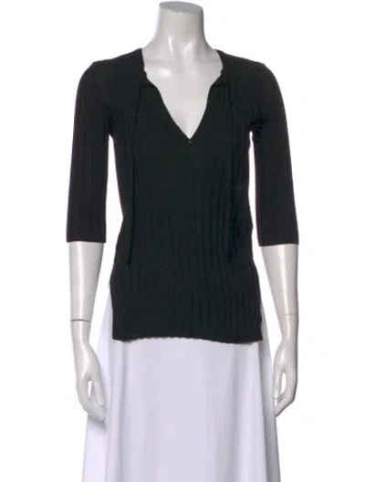 Pre-owned Dorothee Schumacher Virgin Wool V-neck Top In Black