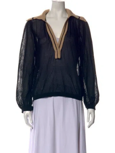 Pre-owned Dorothee Schumacher V-neck Long Sleeve Polo In Black