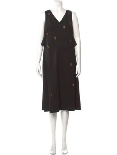 Pre-owned Dorothee Schumacher V-neck Midi Length Dress In Black