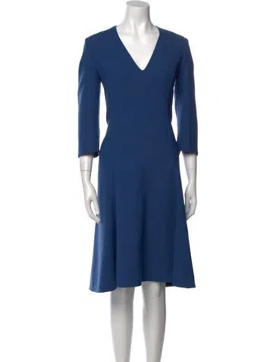 Pre-owned Dorothee Schumacher V-neck Midi Length Dress In Blue