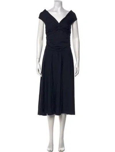 Pre-owned Dorothee Schumacher V-neck Midi Length Dress In Blue