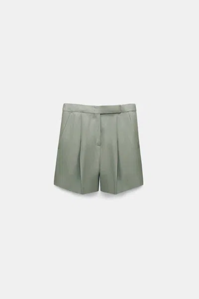 Dorothee Schumacher Wide Leg Linen Blend Shorts With Front Pleats In Green