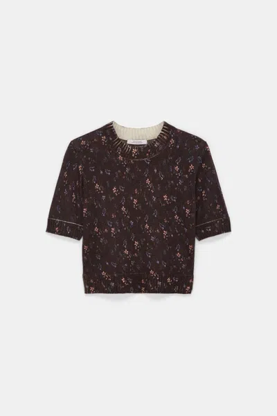 Dorothee Schumacher Wool-cashmere Floral Short Sleeve Pullover In Brown