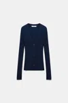 Dorothee Schumacher Wool-silk Blend Ribbed Cardigan In Blue