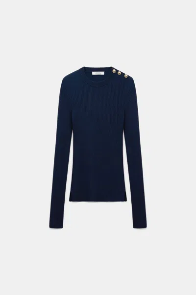 Dorothee Schumacher Wool-silk Blend Ribbed Pullover In Blue