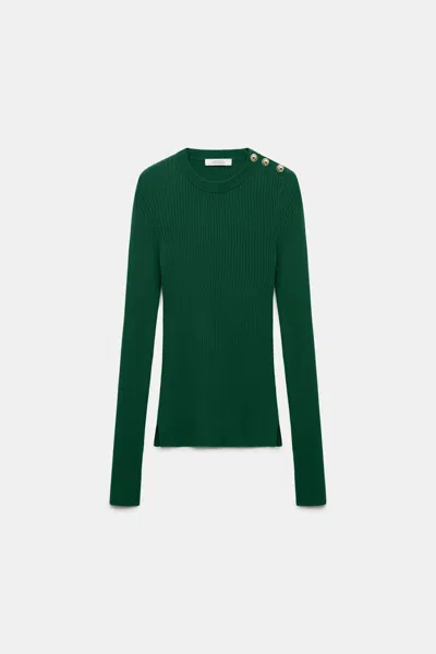 Dorothee Schumacher Wool-silk Blend Ribbed Pullover In Green