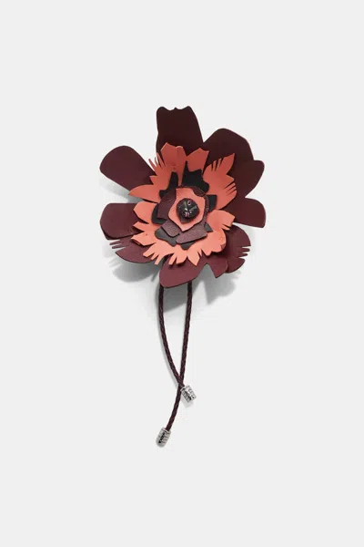 Dorothee Schumacher Woven Leather Brooch With Leather Flower In Red