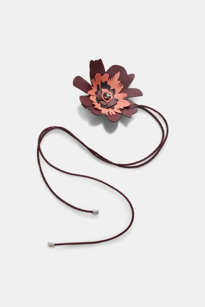Dorothee Schumacher Woven Leather Choker Wrap With Small Leather Flower In Red